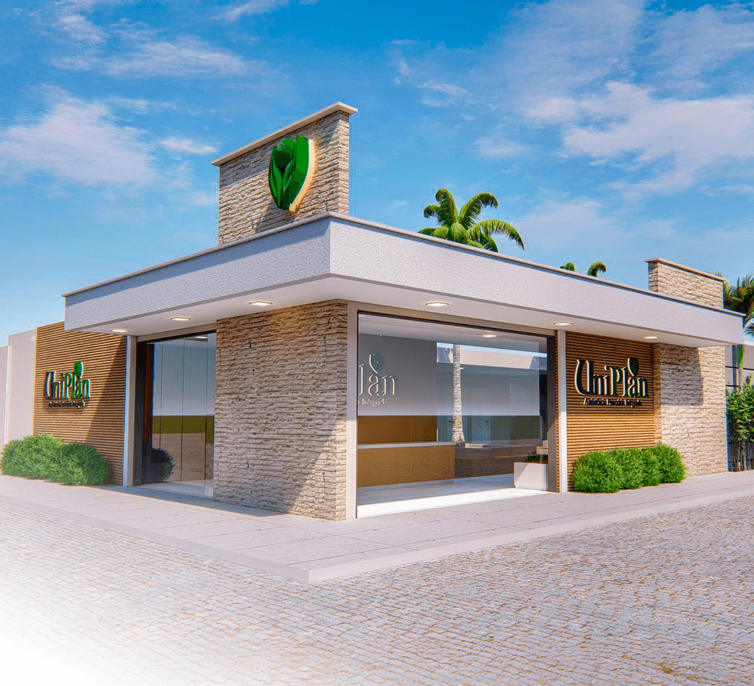 Fachada de uma unidade UniPlan, onde a equipe recebe as famílias com atendimento próximo